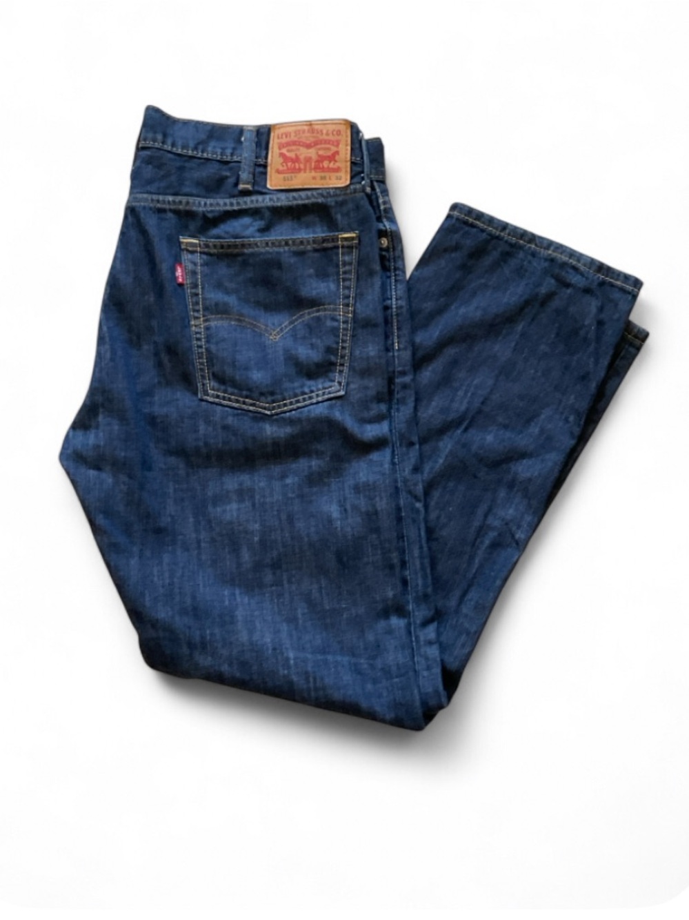 Levi's 513 SLIM STRAIGHT FIT - Dark Wash Blue Denim Jeans | W 38 L 32